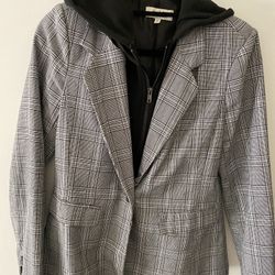 Grey Blazer With Zip Up Black Hoodie Illusion Size Medium 