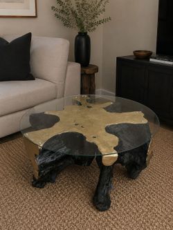 Live edge wood root coffee table