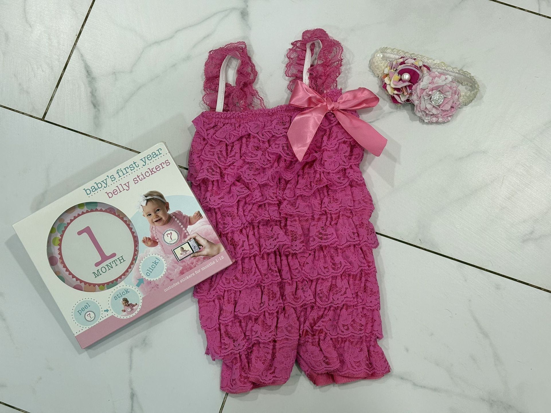 First 12M Birthday Lace Romper