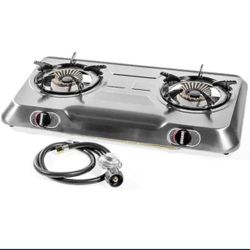 Stainless Steel Propane LPG Gas Stove Portable Fryer Double Burner with Regulator Hose Kit 95518
