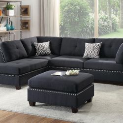 NEW BLACK SECTIONAL & OTTOMAN $699 