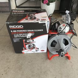 RIDGID K-400 Drain Cleaning Snake Auger 120-Volt Drum Machine with C-32IW 3/8 in. x 75 ft. Cable + 4-Piece Tool Set & Gl