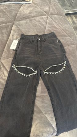 CRYSTAL SLIT JEAN Size M 