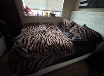 Queen bed with mattress and bedding if wanted