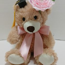 Graduation Bear With Eternal Flower In Pink