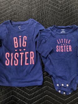 Two pieces Big Sister long sleeve top size 3t and Little Sister onesies size 6months