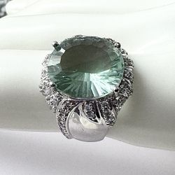 15ct Natural Green Fluorite Stone On 925 Sterling Silver Ring  Size 7