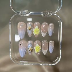 Beach Starfish & Flower Press-On Nails – 3D Ocean Theme