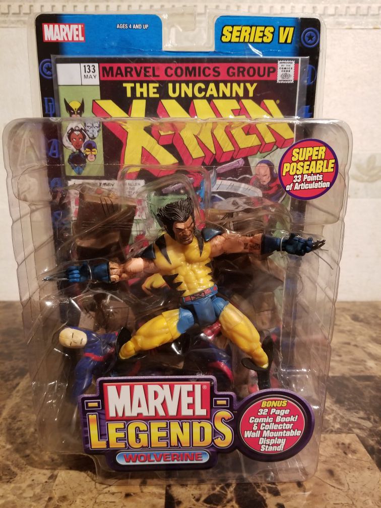 Marvel Legends Series VI Wolverine Unmasked Variant Action Figure Toy Biz with Comic Book