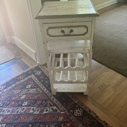Off-White Wooden Wine Rack With Gold Accents & Drawer 