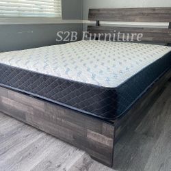 King Grey Rustic Platform Bed With Ortho Matres!