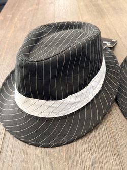 Black Pinstripe Fedora Hat with White Band Halloween