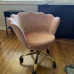Velvet Accent Chair (Pink) w/ Gold Base – Modern Desk Chair
