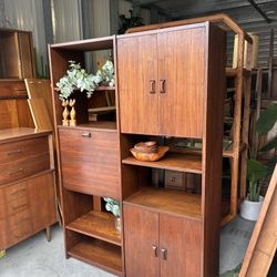 Compact Mid Century Danish One-piece Walnut Wall Unit / Room Divider