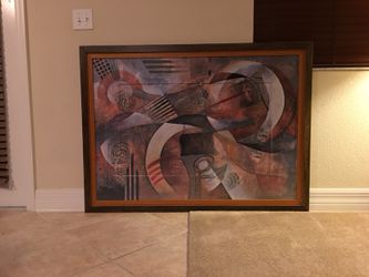 Marlene Healey Large Framed Art. Size: British/American (1952 - ) Title: Art Deco Geometric Enameled 53.5 in. X 38 in.