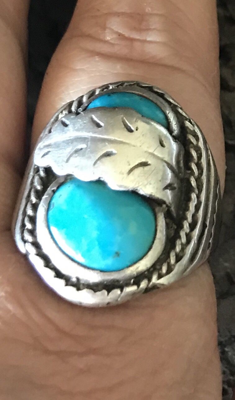 Antique Navajo Sterling Silver and Turquoise men’s ring size 11