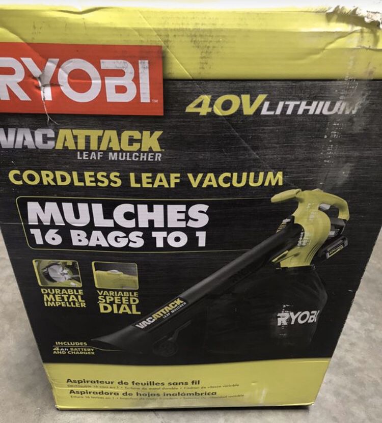 RYOBI 40-Volt Lithium-Ion Cordless Leaf Vacuum/Mulcher with 4.0 Ah Battery and Charger Included