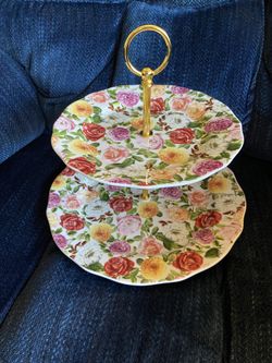 Portmeirion Rose Bouquet 2 Tier Cake Stand