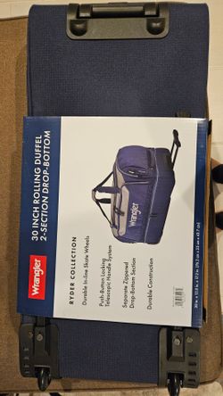 Brand New Wrangler Large 30" Drop-Bottom Rolling Travel Duffel - Navy Blue