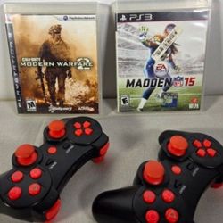 Two Wireless Controllers For PS3 and Two Playstation 3 Games.

-  Call of Duty Modern Warfare 2 PS3
-  Madden 15 NFL PS3