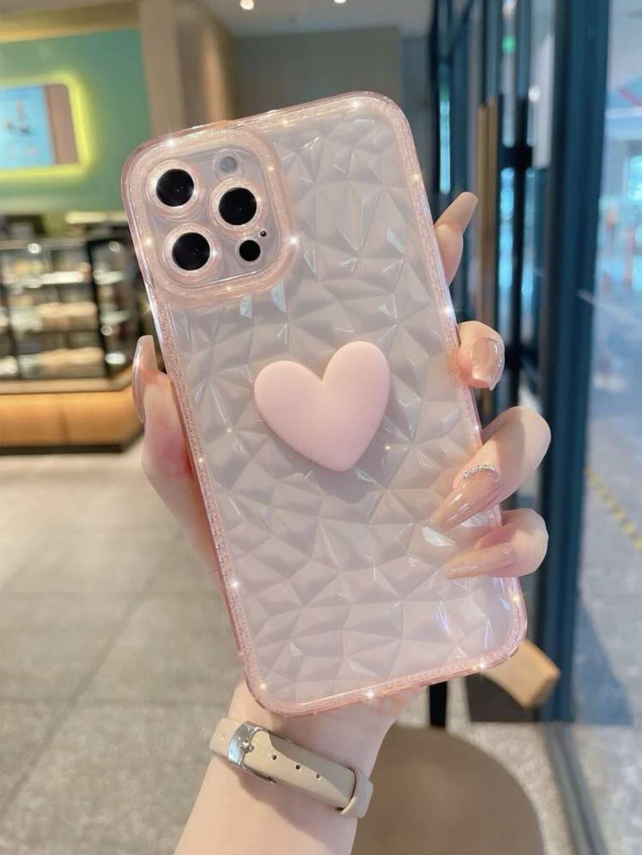Heart Decor Textured Phone Case Iphone 13 Pro Max