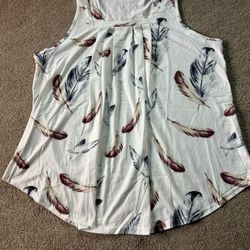 White With Feather Print, Sleeveless Too