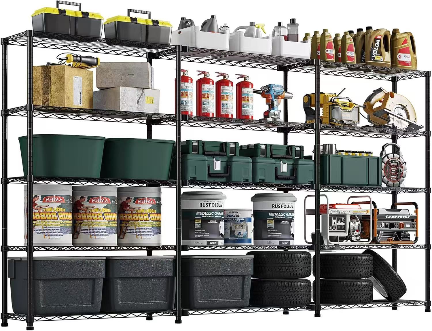5 Tier Storage Shelves 88.5''W Wire Shelving Unit with Shelf Heavy Duty Metal Shelves for Storage Adjustable Garage Shelving Rack Pantry Kitchen, 71"