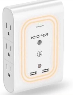 6 Outlet Surge Protector with 2 USB, KOOPER Outlet Extender with Smart Night Light Multi Outlet Plug, 1080 Joules, Wall-Mounted Plug Extender for Home