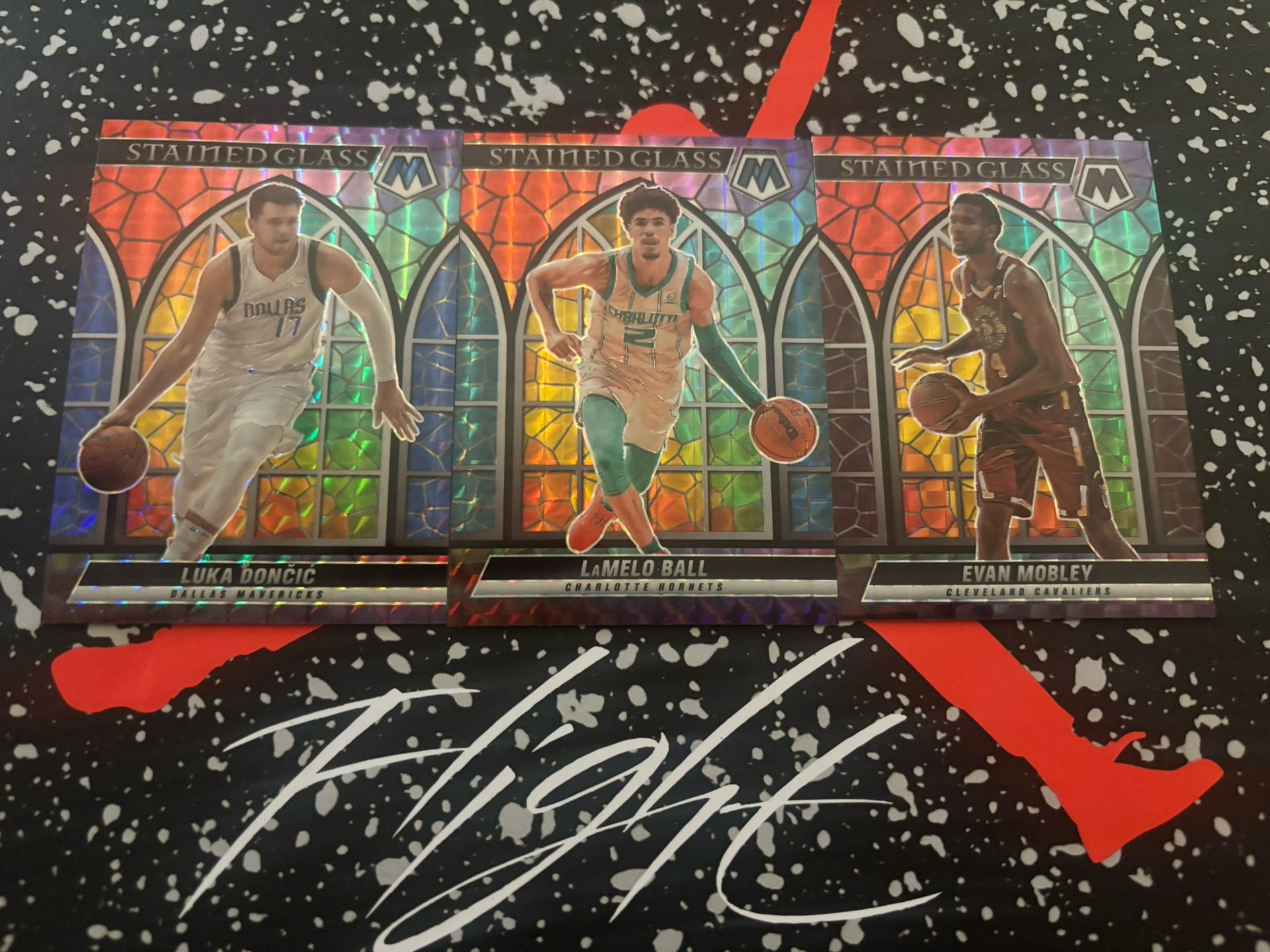 Panini Mosiac Stained Glass (Short Print) Trio. Doncic, Ball & Mobley