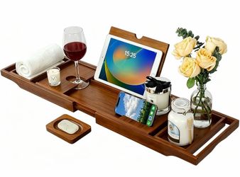 Expandable Teak Bath Caddy — Luxury Spa Tray