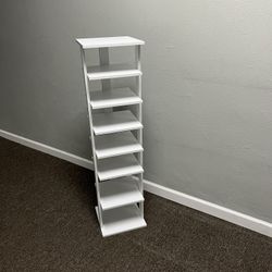 7-Tier Wood Shoe Rack,  Entryway Shoe Tower, Vertical Shoe Organizer, Wooden Shoe Storage Stand (White) 