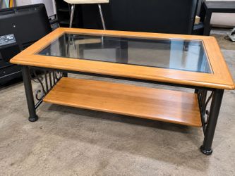 Wood and Metal Coffee Table with Glass Top