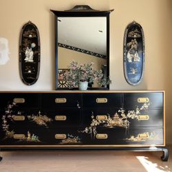 Chinese Hand Painted Lacquer Dresser Set