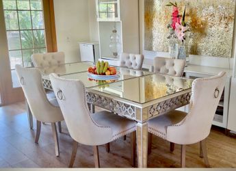 Glam Mirror dining table and (6) Ringback chairs