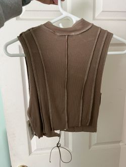 Brown Open Front Knit Crop Top
