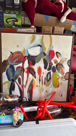 Abstract Floral Canvas Painting with Wood Frame