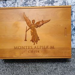 Wooden Montes Alpha M Chile Wine Box empty