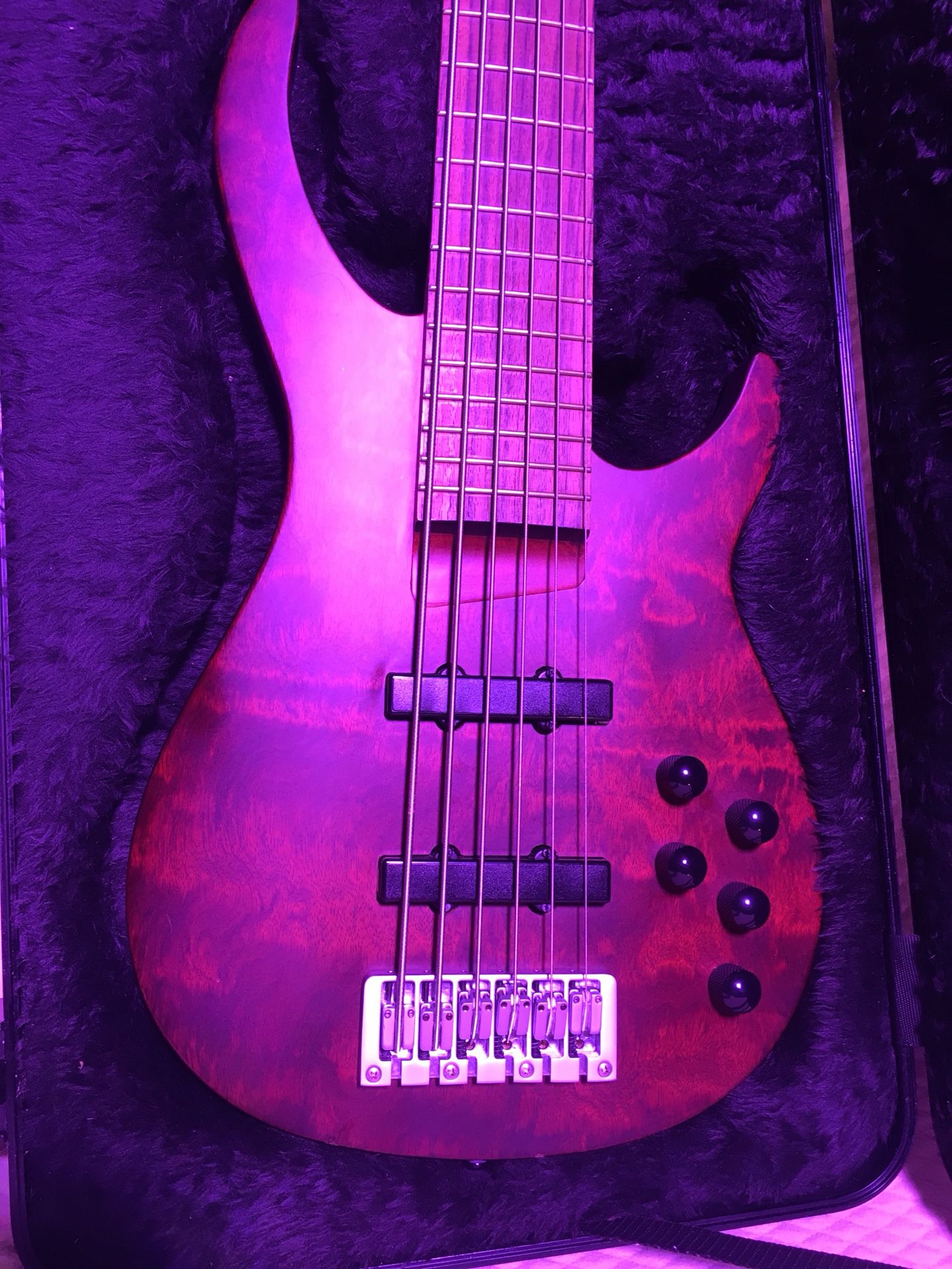 Custom Rogue 6 string active bass guitar with hardcase