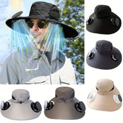 Sunshade Hat with Cooler, Novel & Practical Wide Outdoor Hat with 3 Speed Adjustable Solar Fan