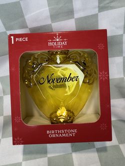 Holiday Time November Birthstone Ornament – Topaz – Amber Glass – NIB