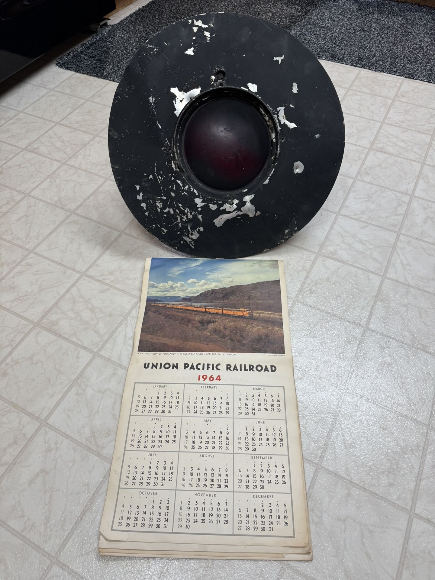 1964 Union Pacific Railroad Calendar & RR Signal Light