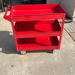 30 in. x 16 in., 3-Shelf Steel Service Cart, Red