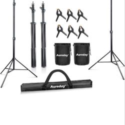Aureday Backdrop Stand, 10x8.5ft Adjustable Photo Backdrop Stand for Parties, Heavy Duty Background Stand with Travel Bag, 6 Backdrop Clamps, 4 Crossb
