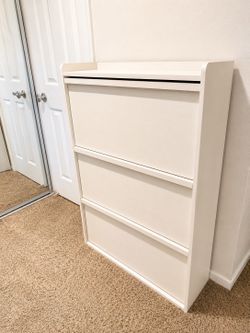 White Shoe Cabinet with 3 Flip Drawers – Hidden Shoe Storage Organizer