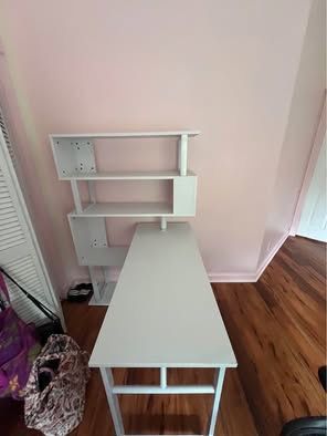 White Multi position Desk With Shelves 