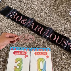 30th Crown, Sash, And Balloons