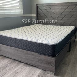 Queen Grey Alpine Platform Bed With Ortho Mattress Included!!