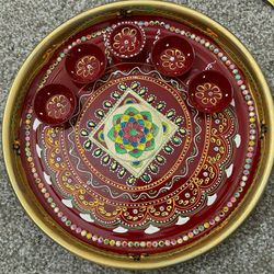  Big size decorative pooja plate attach with 4 bowls and 1 diya with kit packing