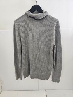 Talbots Gray Ribbed Turtleneck Sweater w/ Gold Cuffs (Sz Large)
