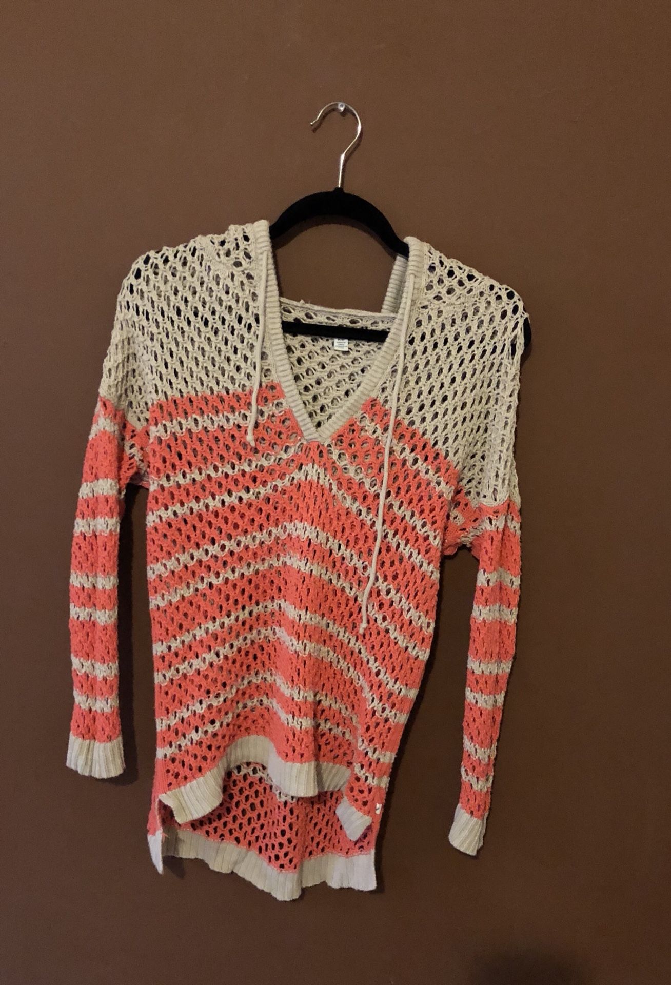 Sweater with hoodie pink and tan size medium